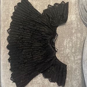 Bebe off shoulder strapless lace covered crop top, black.